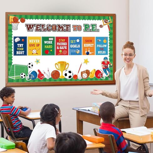 Sports Motivational Bulletin Board Decorations Set Sports Theme Classroom Decor Sports Positive Sayings Cutouts Welcome to PE Growth Mindset Classroom Decor for Back to School Chalkboard Door Decor in Saudi Arabia