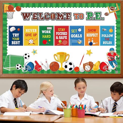 Sports Motivational Bulletin Board Decorations Set Sports Theme Classroom Decor Sports Positive Sayings Cutouts Welcome to PE Growth Mindset Classroom Decor for Back to School Chalkboard Door Decor in Saudi Arabia