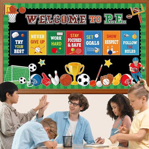 Sports Motivational Bulletin Board Decorations Set Sports Theme Classroom Decor Sports Positive Sayings Cutouts Welcome to PE Growth Mindset Classroom Decor for Back to School Chalkboard Door Decor in Saudi Arabia