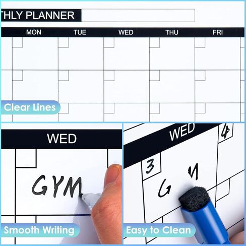 Monthly Calendar Dry Erase Whiteboard for Wall, Magnetic Dry Erase Board, Hanging Double-Sided White Board, Portable Drawing Board for Office, School, Kitchen, Planning, Memo, Home (16" x 12") in Saudi Arabia