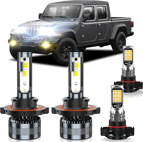 Compatible with 2020-2022 Jeep Gladiator Fog Light Bulbs, High/Low Beam Fog Light Bulbs Combo, 600% Brightness, 6000K White and 3000K Yellow, Pack of 4 in Saudi Arabia