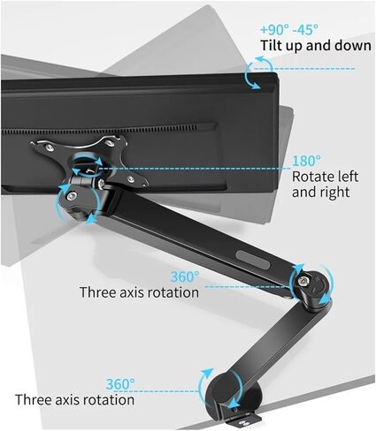 17-34 inch Desktop Gas Spring LCD LED Monitor Stand Articulated Arm Full Motion Support Rod TV PC Mounting Base Hole Distance M5(M5 Black) in Saudi Arabia