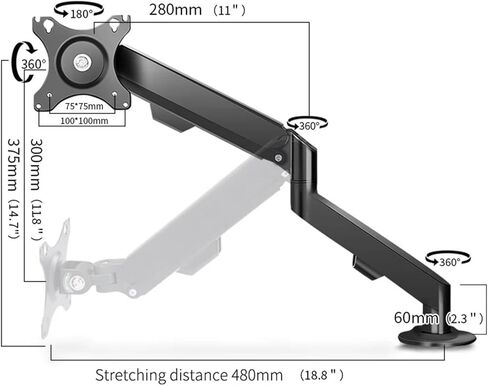 17-34 inch Desktop Gas Spring LCD LED Monitor Stand Articulated Arm Full Motion Support Rod TV PC Mounting Base Hole Distance M5(M5 Black) in Saudi Arabia