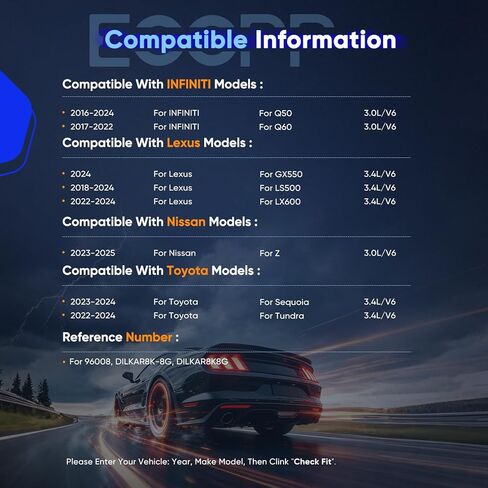 ECCPP Compatible 2016-2024 for INFINITI for Q50 3.0L/V6,2022-2024 for Toyota for Tundra 3.4L/V6 6*Spark Plugs Iridium Platinum #96008,DILKAR8K-8G in Saudi Arabia