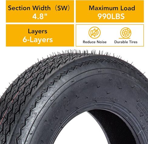 4.80-12 6PR Trailer Tire Set of 2,Heavy-Duty Trailer Tire Set,All-Season & 12" Fuel Saving Design Fits Camper, Cargo, Horse, Boat and Utility Trailers in Saudi Arabia