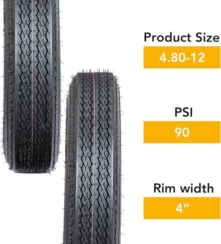4.80-12 6PR Trailer Tire Set of 2,Heavy-Duty Trailer Tire Set,All-Season & 12" Fuel Saving Design Fits Camper, Cargo, Horse, Boat and Utility Trailers in Saudi Arabia