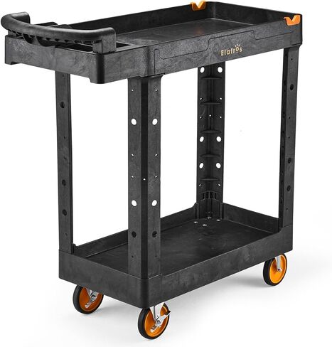 ELAFROS 2-Tier Utility Cart with Deep Shelves, Ergonomic Handle, 5" All-Swivel Wheels (2 with Brakes), Heavy Duty Rolling Cart Holds 550 lbs, 41.3 x 16.8 x 40.9 in in Kuwait