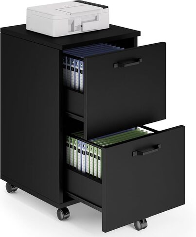 Sweetcrispy 2 Drawer Filing Cabinet Black, Rolling Wood File Cabinets, Home Office Organizer, Under Desk Storage Lockable Wheels, Printer Stand, Storage Cabinet, Black in Saudi Arabia