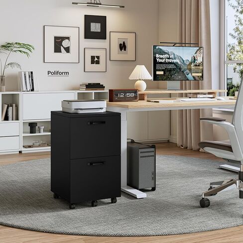 Sweetcrispy 2 Drawer Filing Cabinet Black, Rolling Wood File Cabinets, Home Office Organizer, Under Desk Storage Lockable Wheels, Printer Stand, Storage Cabinet, Black in Saudi Arabia