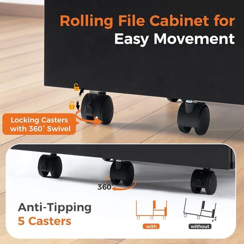 Sweetcrispy 2 Drawer Filing Cabinet Black, Rolling Wood File Cabinets, Home Office Organizer, Under Desk Storage Lockable Wheels, Printer Stand, Storage Cabinet, Black in Saudi Arabia