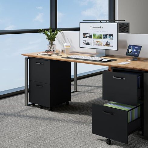 Sweetcrispy 2 Drawer Filing Cabinet Black, Rolling Wood File Cabinets, Home Office Organizer, Under Desk Storage Lockable Wheels, Printer Stand, Storage Cabinet, Black in Saudi Arabia