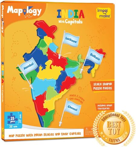 Imagimake Mapology India Map Puzzles - Includes State Capitals - Geography for Kids - Learning & Educational Toys for Kids 5-7 - Gift for 5, 6, 7, 8 & 9 Year Old Boys & Girls in Saudi Arabia