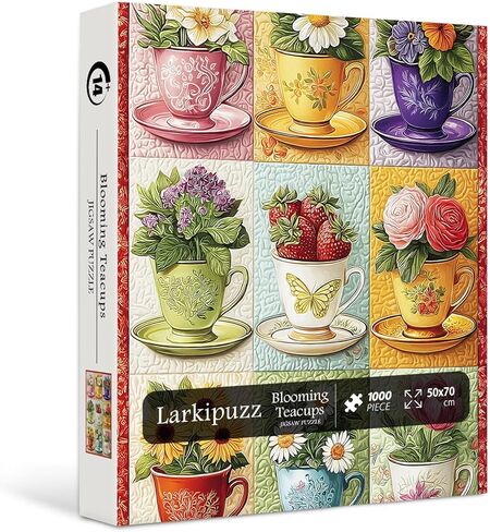 Wildflower Patch Puzzles for Adults 1000 Pieces, Spring Floral Plant Jigsaw Puzzles Quilting Patchwork Art, Larkipuzz Challenging Teacup Collage Theme for Nature Lovers in Saudi Arabia