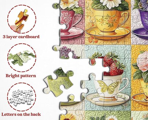 Wildflower Patch Puzzles for Adults 1000 Pieces, Spring Floral Plant Jigsaw Puzzles Quilting Patchwork Art, Larkipuzz Challenging Teacup Collage Theme for Nature Lovers in Saudi Arabia