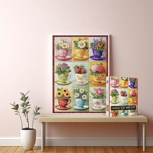 Wildflower Patch Puzzles for Adults 1000 Pieces, Spring Floral Plant Jigsaw Puzzles Quilting Patchwork Art, Larkipuzz Challenging Teacup Collage Theme for Nature Lovers in Saudi Arabia