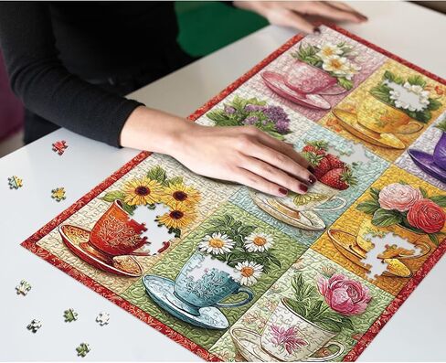Wildflower Patch Puzzles for Adults 1000 Pieces, Spring Floral Plant Jigsaw Puzzles Quilting Patchwork Art, Larkipuzz Challenging Teacup Collage Theme for Nature Lovers in Saudi Arabia