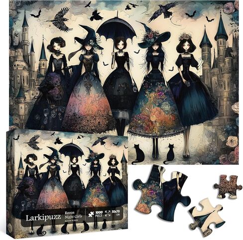 Raven Night Jigsaw Puzzle 1000 Pieces, Hard Puzzles for Adults Gothic Woman, Vintage Art Hard Impossible Puzzle as Scary Halloween Decor in Saudi Arabia