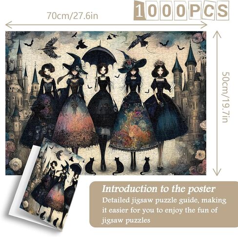 Raven Night Jigsaw Puzzle 1000 Pieces, Hard Puzzles for Adults Gothic Woman, Vintage Art Hard Impossible Puzzle as Scary Halloween Decor in Saudi Arabia