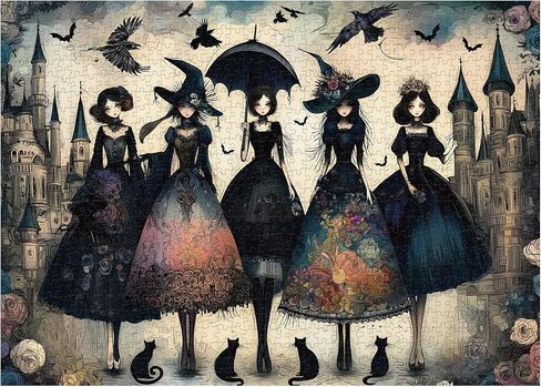Raven Night Jigsaw Puzzle 1000 Pieces, Hard Puzzles for Adults Gothic Woman, Vintage Art Hard Impossible Puzzle as Scary Halloween Decor in Saudi Arabia
