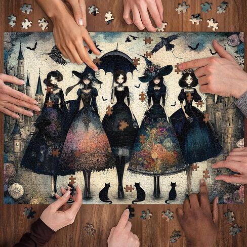 Raven Night Jigsaw Puzzle 1000 Pieces, Hard Puzzles for Adults Gothic Woman, Vintage Art Hard Impossible Puzzle as Scary Halloween Decor in Saudi Arabia