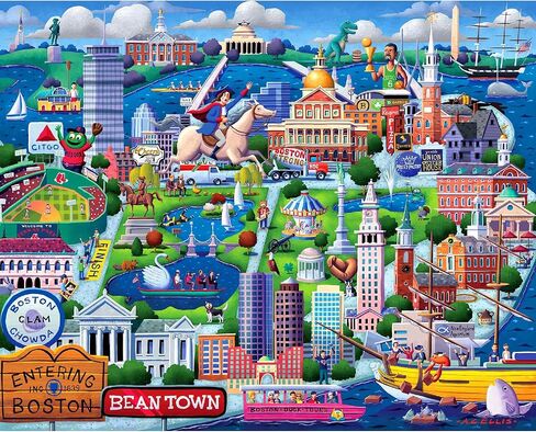 Boardwalk Boston 1000 Piece Jigsaw Puzzle Colorful Travel Massachusetts Puzzles with Premium Box, Gift for Adults and Family 19"x26" in Saudi Arabia
