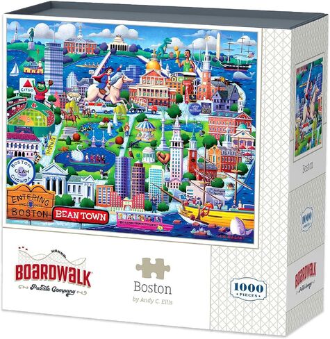 Boardwalk Boston 1000 Piece Jigsaw Puzzle Colorful Travel Massachusetts Puzzles with Premium Box, Gift for Adults and Family 19"x26" in Saudi Arabia