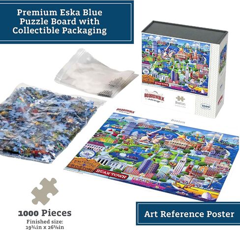 Boardwalk Boston 1000 Piece Jigsaw Puzzle Colorful Travel Massachusetts Puzzles with Premium Box, Gift for Adults and Family 19"x26" in Saudi Arabia