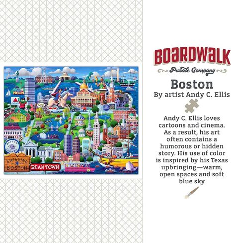 Boardwalk Boston 1000 Piece Jigsaw Puzzle Colorful Travel Massachusetts Puzzles with Premium Box, Gift for Adults and Family 19"x26" in Saudi Arabia