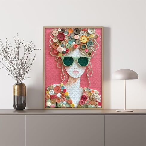 Impossible Puzzle for Adults 1000 Pieces, PICKFORU The Button Muse Jigsaw Puzzle Beauty Lady Aesthetic Art, Elegant Women Puzzle Hard Challenge Collage in Kuwait