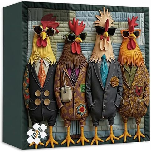 Runway Roosters Jigsaw Puzzle 1000 Pieces for Adults, Fashionable Rooster Art Puzzle, Challenging Difficult Animal Puzzles, Unique Gift for Puzzle Enthusiasts & Art Lovers in Saudi Arabia