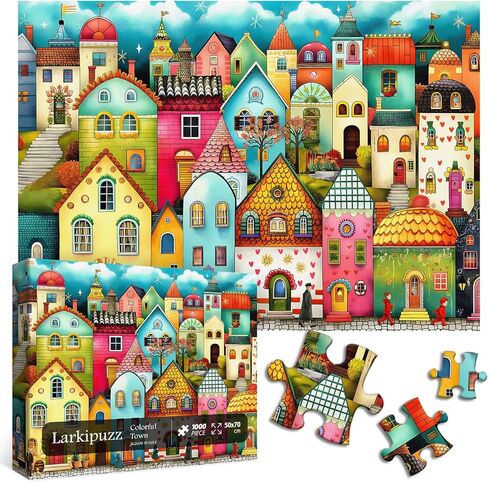 Colorful Town Puzzles for Adults 1000 Pieces, Larkipuzz Difficult City Puzzle House, Impossible Nature Street Theme as Home Art in Saudi Arabia