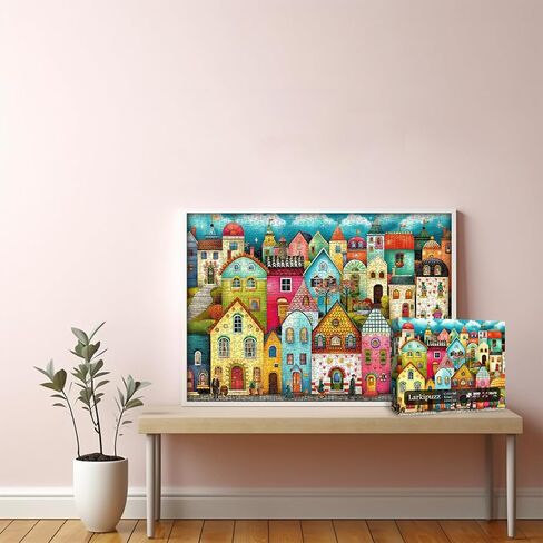 Colorful Town Puzzles for Adults 1000 Pieces, Larkipuzz Difficult City Puzzle House, Impossible Nature Street Theme as Home Art in Saudi Arabia