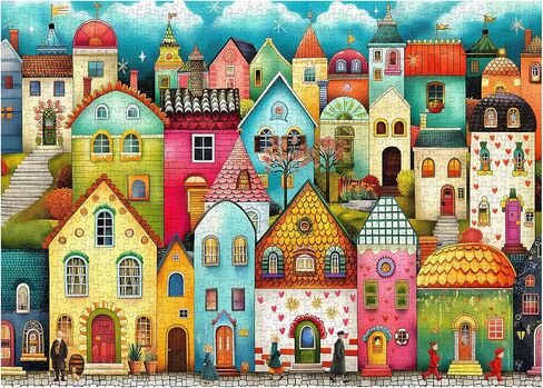 Colorful Town Puzzles for Adults 1000 Pieces, Larkipuzz Difficult City Puzzle House, Impossible Nature Street Theme as Home Art in Saudi Arabia