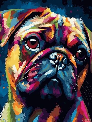 MIJVFNB Colorful Pug 11CT Counted Cross Stitch Kits Color Printed Stamped Cross-Stitch Supplies Needlework Printed Embroidery Kits DIY Kits Needlepoint Starter Kits, 12x16 inch in Kuwait