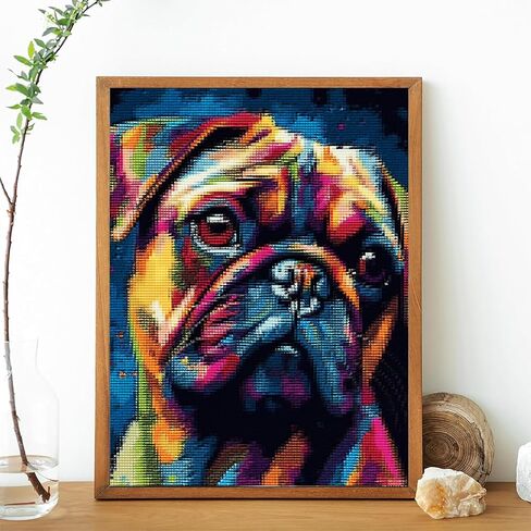 MIJVFNB Colorful Pug 11CT Counted Cross Stitch Kits Color Printed Stamped Cross-Stitch Supplies Needlework Printed Embroidery Kits DIY Kits Needlepoint Starter Kits, 12x16 inch in Kuwait