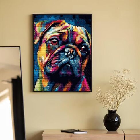 MIJVFNB Colorful Pug 11CT Counted Cross Stitch Kits Color Printed Stamped Cross-Stitch Supplies Needlework Printed Embroidery Kits DIY Kits Needlepoint Starter Kits, 12x16 inch in Kuwait
