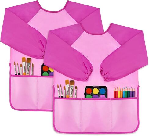 DaiUni 2 Pack Kids Art Smock, Toddler Paint Smock Painting Apron, Artist Smock for Kids 2-6 With Long Sleeve and 3 Pockets in Saudi Arabia
