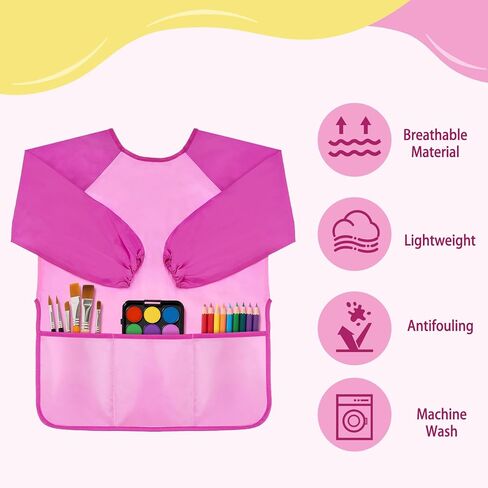 DaiUni 2 Pack Kids Art Smock, Toddler Paint Smock Painting Apron, Artist Smock for Kids 2-6 With Long Sleeve and 3 Pockets in Saudi Arabia