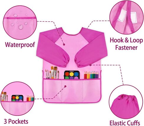 DaiUni 2 Pack Kids Art Smock, Toddler Paint Smock Painting Apron, Artist Smock for Kids 2-6 With Long Sleeve and 3 Pockets in Saudi Arabia