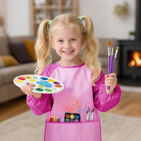 DaiUni 2 Pack Kids Art Smock, Toddler Paint Smock Painting Apron, Artist Smock for Kids 2-6 With Long Sleeve and 3 Pockets in Saudi Arabia
