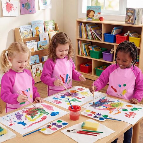 DaiUni 2 Pack Kids Art Smock, Toddler Paint Smock Painting Apron, Artist Smock for Kids 2-6 With Long Sleeve and 3 Pockets in Saudi Arabia