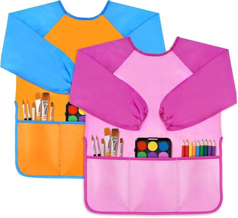 DaiUni 2 Pack Kids Art Smock, Toddler Paint Smock Painting Apron, Artist Smock for Kids 2-6 With Long Sleeve and 3 Pockets in Saudi Arabia