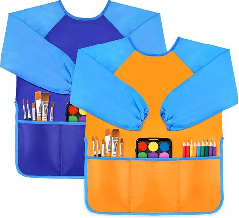 DaiUni 2 Pack Kids Art Smock, Toddler Paint Smock Painting Apron, Artist Smock for Kids 2-6 With Long Sleeve and 3 Pockets in Saudi Arabia