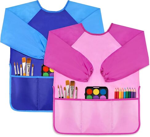 DaiUni 2 Pack Kids Art Smock, Toddler Paint Smock Painting Apron, Artist Smock for Kids 2-6 With Long Sleeve and 3 Pockets in Saudi Arabia