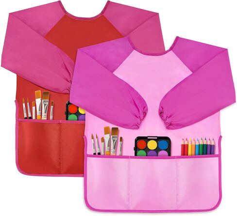 DaiUni 2 Pack Kids Art Smock, Toddler Paint Smock Painting Apron, Artist Smock for Kids 2-6 With Long Sleeve and 3 Pockets in Saudi Arabia
