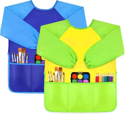 DaiUni 2 Pack Kids Art Smock, Toddler Paint Smock Painting Apron, Artist Smock for Kids 2-6 With Long Sleeve and 3 Pockets in Saudi Arabia