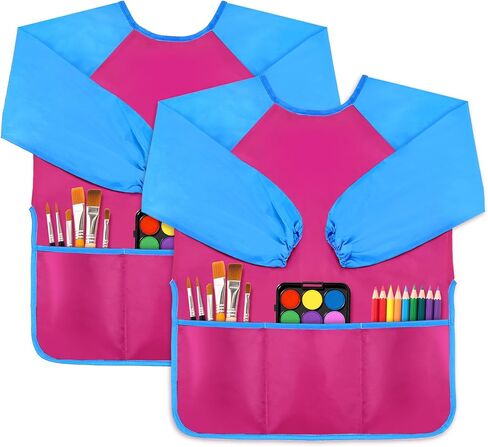 DaiUni 2 Pack Kids Art Smock, Toddler Paint Smock Painting Apron, Artist Smock for Kids 2-6 With Long Sleeve and 3 Pockets in Saudi Arabia