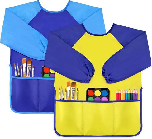 DaiUni 2 Pack Kids Art Smock, Toddler Paint Smock Painting Apron, Artist Smock for Kids 2-6 With Long Sleeve and 3 Pockets in Saudi Arabia