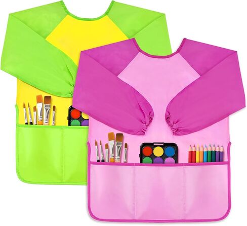 DaiUni 2 Pack Kids Art Smock, Toddler Paint Smock Painting Apron, Artist Smock for Kids 2-6 With Long Sleeve and 3 Pockets in Saudi Arabia