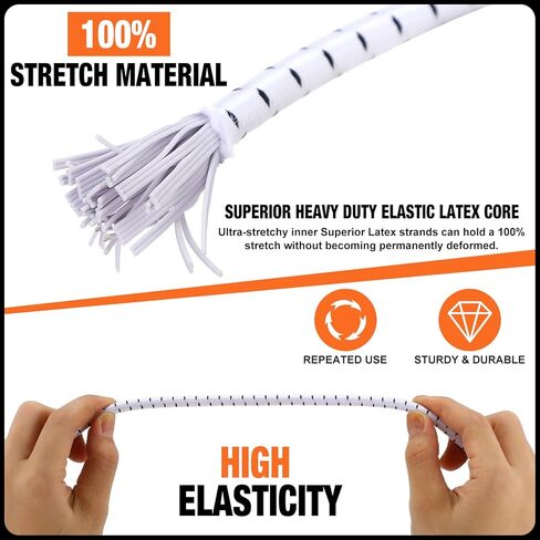 Marine 100 ft Marine Grade Bungee Cord Roll with 20 Hooks Hog Ring Pliers Kit Elastic Shock Cord for Kayak Decks Camping Tarp Binding Bicycle Racks Pet Cages and DIY Projects(Black and White) in Saudi Arabia